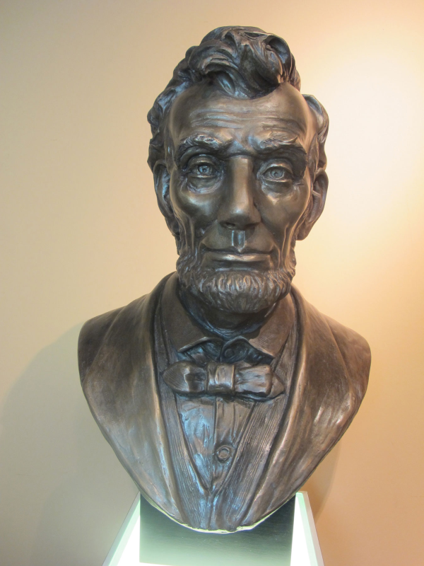 The wax casting process produces accurate details of this Abraham Lincoln bust custom cast art